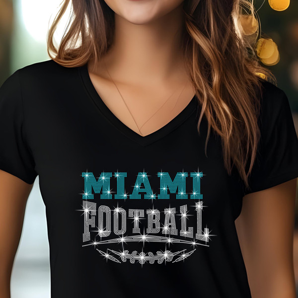 Miami Football Rhinestone Shirt – Sparkling Fan Apparel! Stylish T-shirt, Sweatshirt, Hoodie, V-Neck, Perfect for Game Day & Team Pride