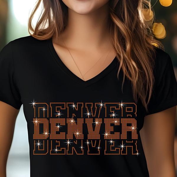 Denver Rhinestone Football Shirt, Shine Bright and Show Your Team with This Stylish, High-Quality Design, Perfect for Game Days & Tailgates