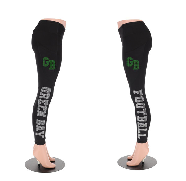 Green Bay Rhinestone Football Leggings, Bling Team Leggings, Glitter Fan Leggings, Game Day Sports leggings, Active Wear Yoga Pant for Women