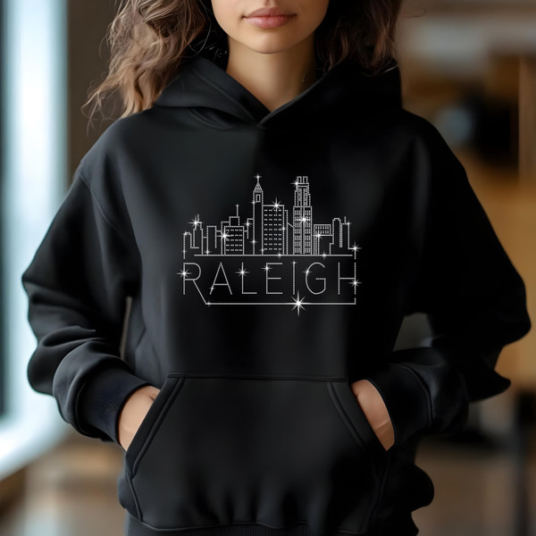 Raleigh Rhinestone T-Shirt, Sparkling City Skyline Tee, Women Casual Top, North Carolina Pride Shirt, Travel Gift, Cityscape Design Outfit
