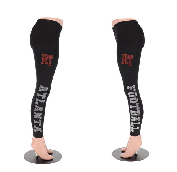 Atlanta Rhinestone Football Leggings, Team Support Leggings, Women's Football Leggings With Side Pocket, Cute Yoga Pants for Game Day