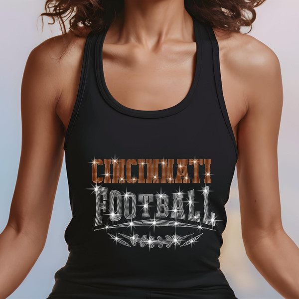 Cincinnati Rhinestone Football, Game Day, Football Fan Shirt, Bling Team Trendy Shirt, Glitter Sunday Fashion, Game Day Chic Shirt