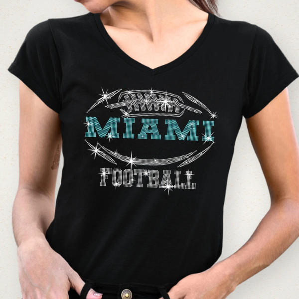 Miami Rhinestone T-Shirt, Dazzling Football Tee-Shirt, Glittering Style Fan Shirt, Sparkling Design Tee, Game Day Sports Teams Shirt