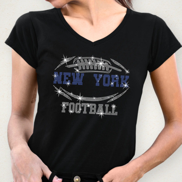 New York Rhinestone T-Shirt, Football Game Lover Tee, Team Fans Game Day Shirt, Trend Fashion Style Design Fan Gift for Men and Women