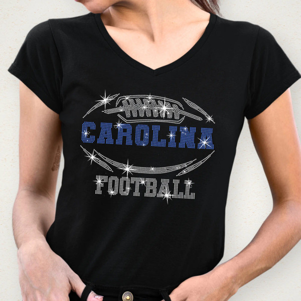 Carolina Rhinestone  T-Shirt, Shiny Football Team Dazzling Eye-Catching Shirt, Design Trendy Glitter Gift Shirt, Bling Game Fashion Fan Tee