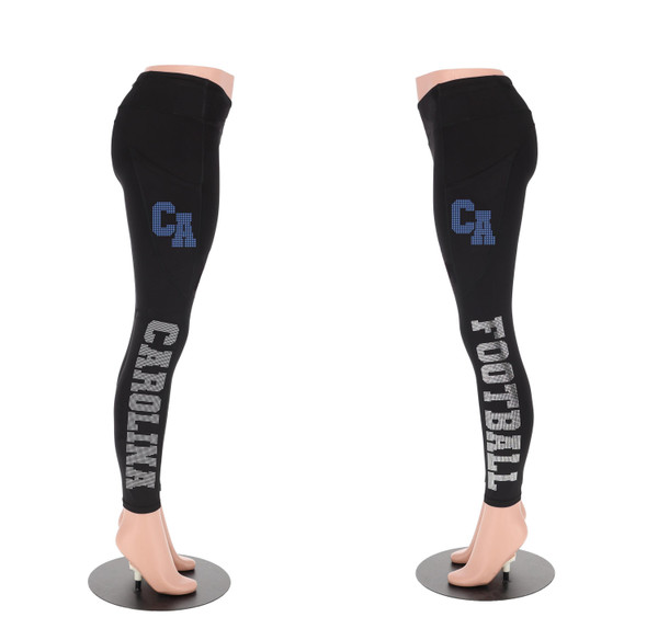 Carolina Rhinestone Football Leggings, Game day Sports Leggings, Active Wear Yoga Pant, Glitter Fan Leggings with Side Pocket  for Ladies