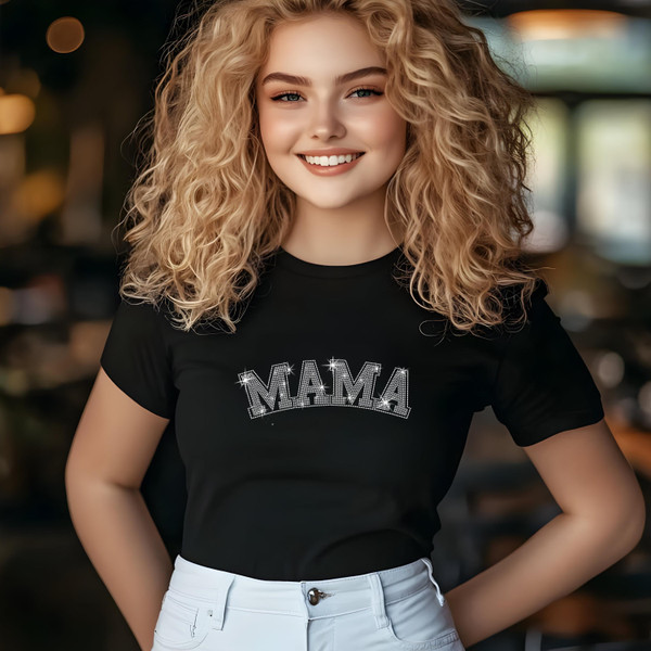 Mama Rhinestone T-Shirt, Sparkling Mom Shirt, Mother's Day Gift, Stylish Mom Tee, Gift for Her, Casual Glam Shirt for Women