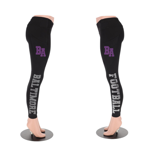 Baltimore Rhinestone Football Leggings, Fan Bling Leggings, Active Wear Yoga Pant, Game day sports leggings, Glitter Leggings for Women