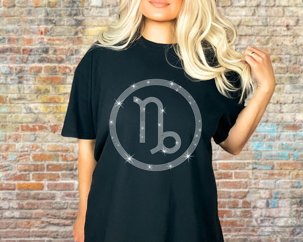 Capricorn Sign Dazzling Rhinestone Shirt, Capricorn Shirt Gift for Him, Horoscope Season Sweatshirt for Her, Unisex Short Sleeve Tee