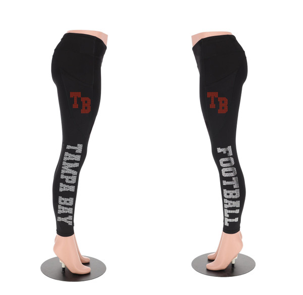 Tampa Bay Rhinestone Football Leggings, Bling Fan Glitter Leggings, Women’s Sparkle Sport Leggings, Game day Glitter Yoga Pant for Ladies