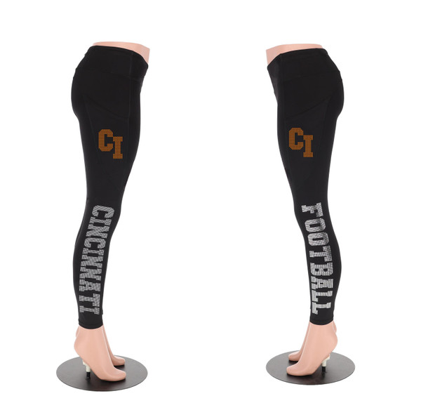 Cincinnati Rhinestone Football Leggings, Sparkling Football Pant,  Active Wear Yoga Pant, Bling Fanatic Leggings with side Pocket for Girls