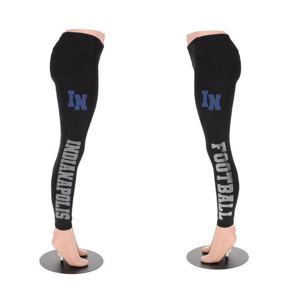 Indianapolis Rhinestone Football Leggings, Bling Tailgate Leggings, Glitter Leggings for Girls, Active Wear Yoga Pant, Game Day Leggings