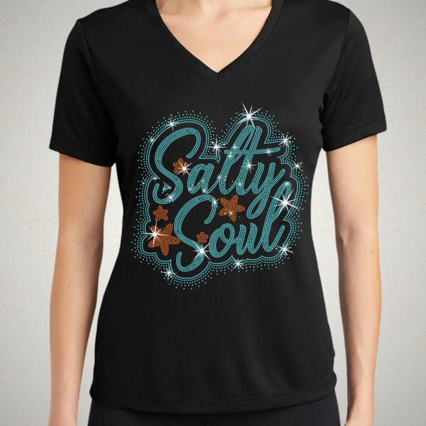 Salty Soul Rhinestone T-Shirt, Tropical Sunshine Top, Summer Vibes Tee-Shirt, Ocean Beach Lover Gift Shirt, Vacation Trip & Travel Outfit.