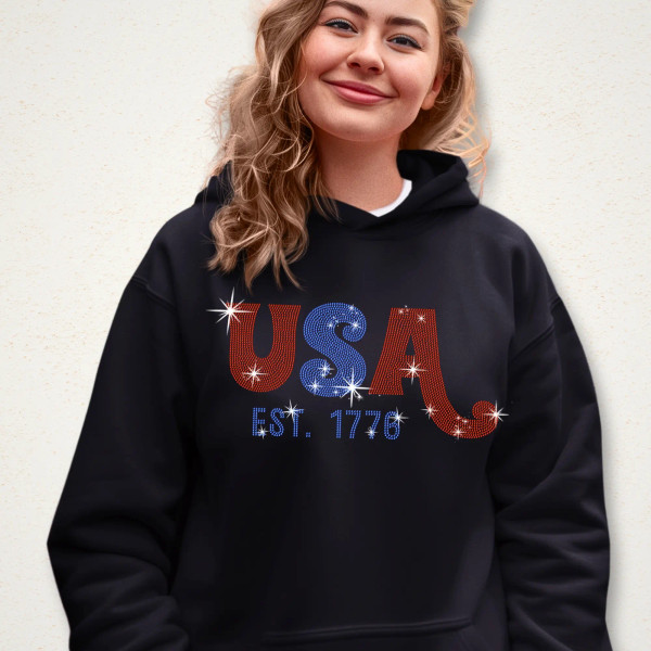 USA Est 1776 Rhinestone T-Shirt, Independence & Memorial Day Shirt, Americans' Patriotic Shirt, Fourth of July Shirt, Gift Tee for Veterans