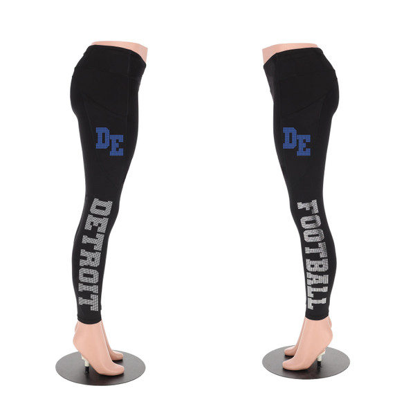 Detroit Rhinestone Football Leggings, Glitter Fan Leggings for Ladies Who Love Bling, Active Wear Yoga Pant, Game day sports leggings
