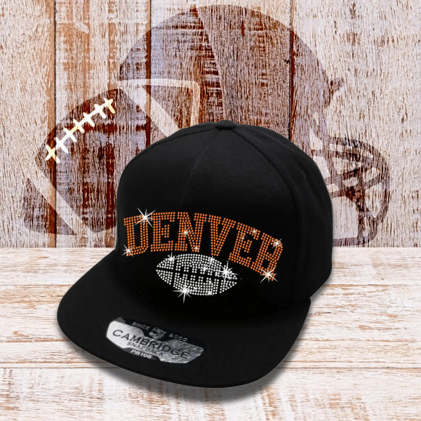 Denver Football Rhinestone Snapback Cap, Sparkle Cheering Headwear, Supporters' Game Day Summer Hat, Unique Design Gift for Sport Lovers