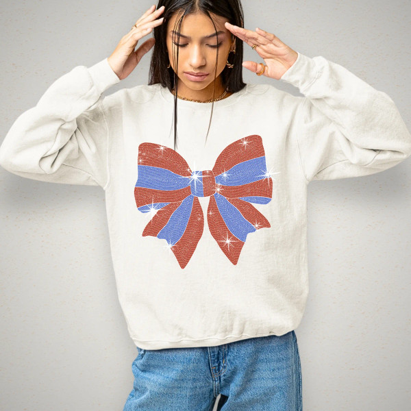 Coquette Bow USA Rhinestone T-shirt, Vintage American Shirt, Memorial day Shirt, Tee for Fourth of July Party, Women's Patriotic Shirt