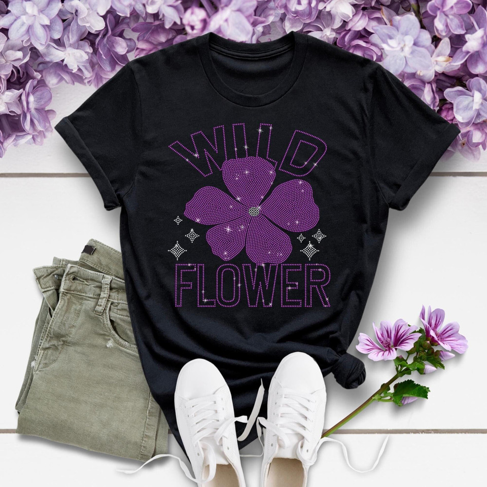 For Lovers Wild Flower Rhinestone T-Shirt, Ladies Floral Sweatshirt, Mom Flower Shirt, Comfort Colors Nature Shirt, Best Friend Gift