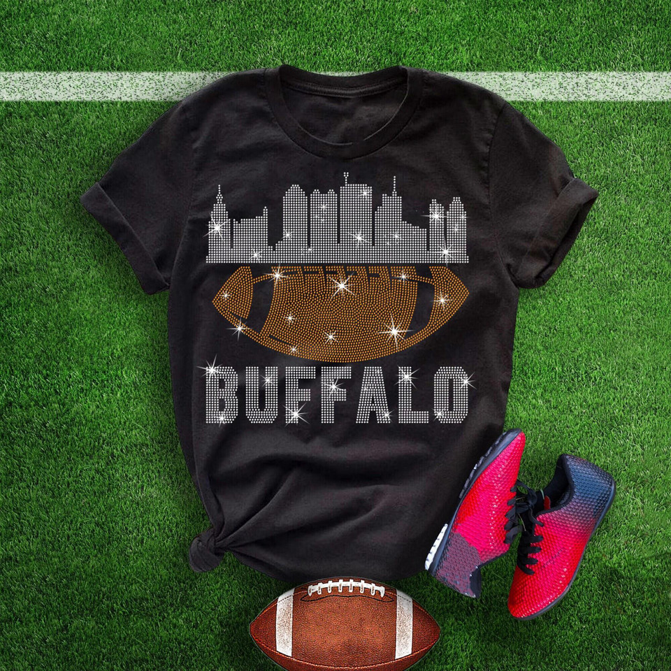 Buffalo Rhinestone T-Shirt, Bling Dazzling Football Fan Gift Design, Eye-Catching Game Sparkling Tee, Unique Football Fan Glitter Top