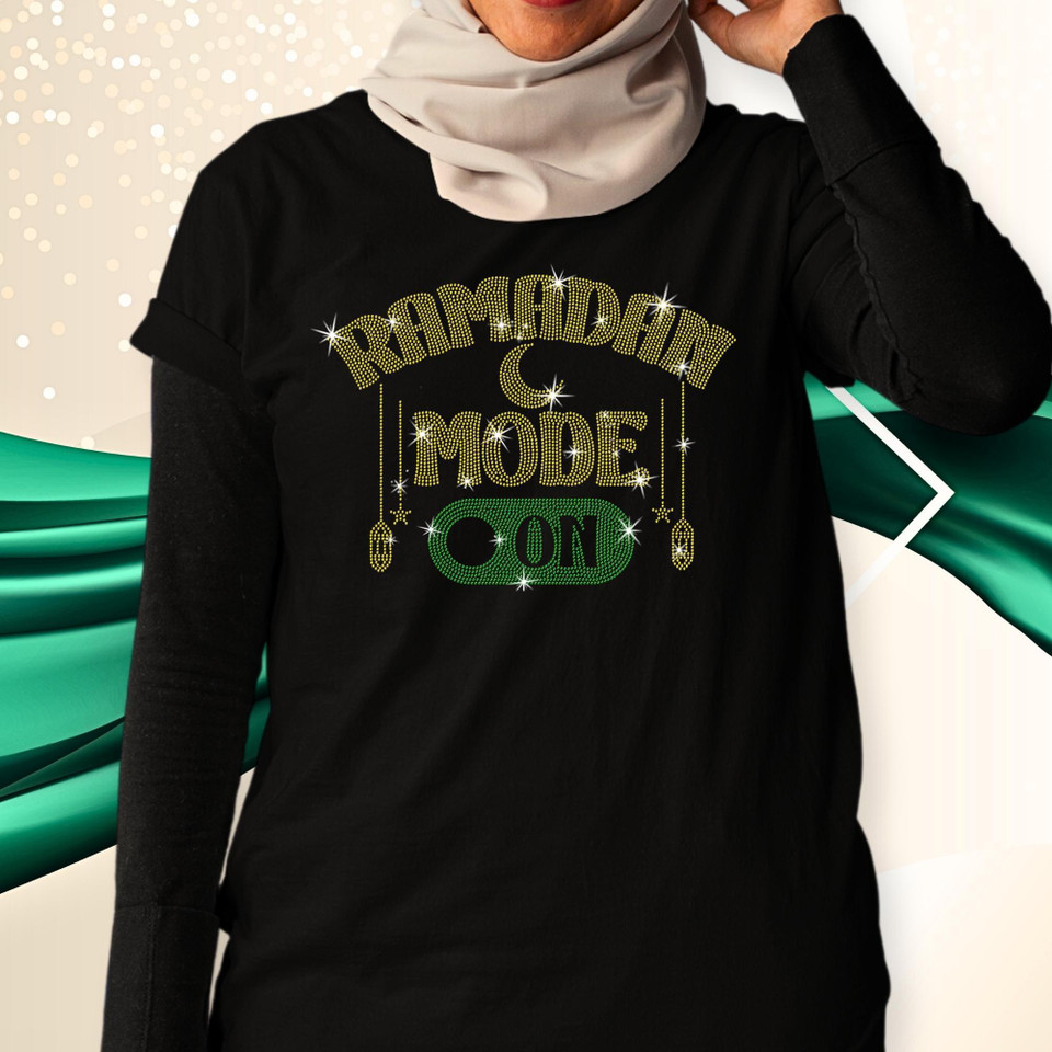 Ramadan Mode On Rhinestone Sweatshirt, Perfect Ramadan Gift Shirt for Women, Fasting Sweatshirt, Family Ramadan Matching Apparel