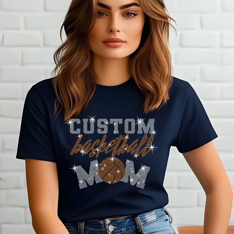 Personalized Basketball Mom Rhinestone Shirt, Custom Basketball Tee, Basketball Mom Shirt, Custom Spirit Wear, Basketball Team Gift Shirt