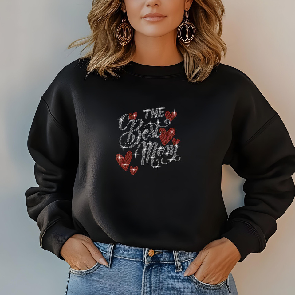 The Best Mom Rhinestone T-Shirt, Sparkling Mom Shirt, Mother's Day Gift, Stylish Mom Tee, Gift for Her, Casual Glam Shirt for Women