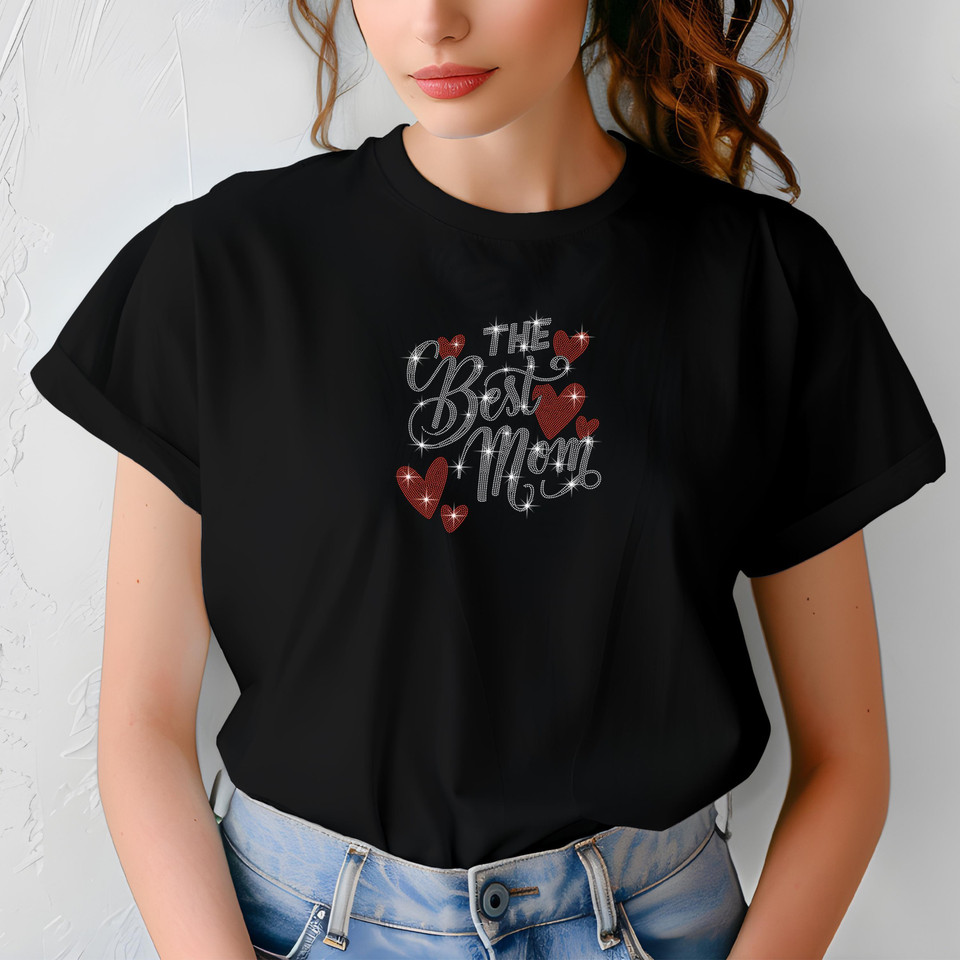 The Best Mom Rhinestone T-Shirt, Sparkling Mom Shirt, Mother's Day Gift, Stylish Mom Tee, Gift for Her, Casual Glam Shirt for Women