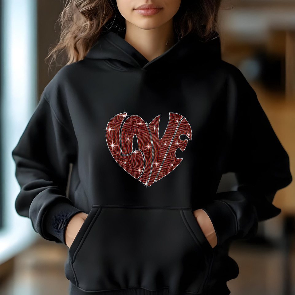 Love Heart Rhinestone T-Shirt, Sparkling Valentine’s Day Tee, Women’s Glitter Love Shirt, Romantic T-shirt, Unique Gift Idea, Gift for Her