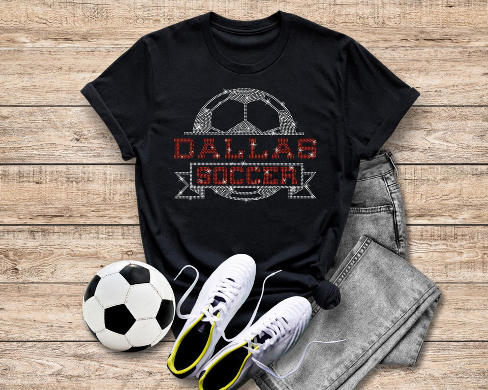 Dallas Rhinestone T-Shirt, Soccer Mom Game Day Cheer Shirt, Fall Season Sports/Football  Mom Cheer Apparel, Retro Style Athletic Gift Shirt