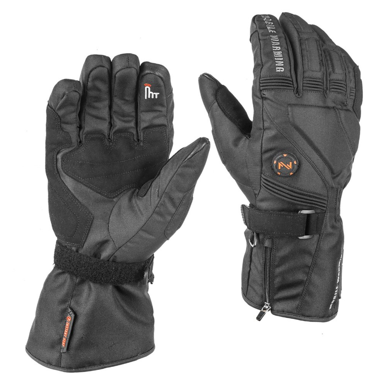 Gants chauffants ski moufles noirs en cuir