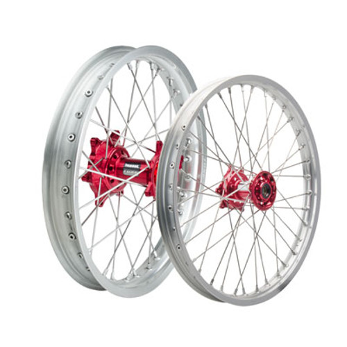 Tusk Impact Dirt Bike Wheel Kit for Honda  (Silver/Silver/Red)