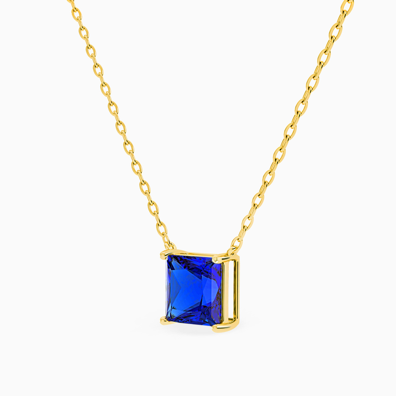 Square Blue Stone Necklace In 18K Gold - 2 Square Blue Stone Necklace In 18K Gold - 2