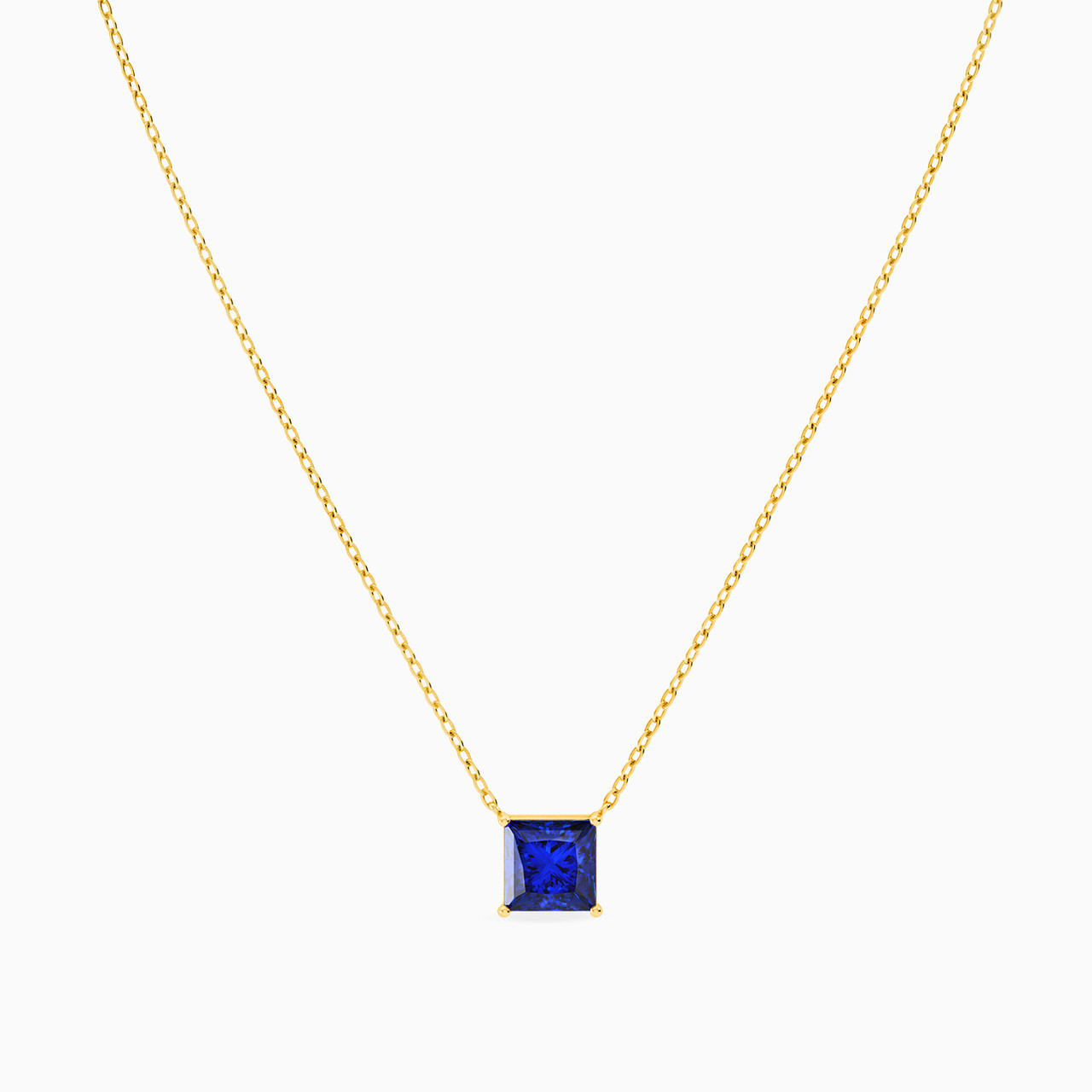 Square Blue Stone Necklace In 18K Gold - 3 Square Blue Stone Necklace In 18K Gold - 3