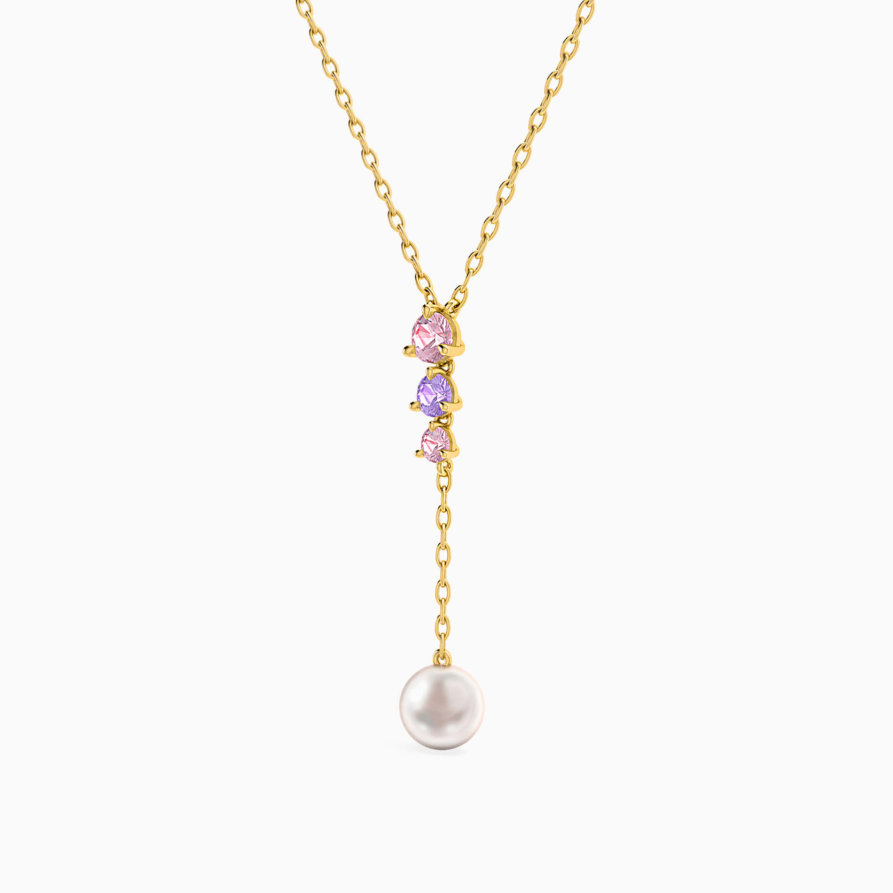Round Pearls & Colored Stones Chain Necklace in 18K Gold | L'azurde Egypt