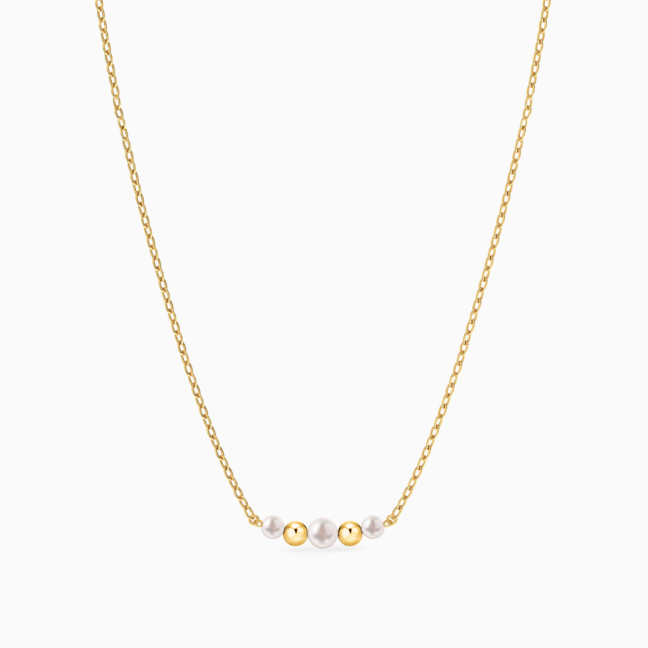 Round Pearls Chain Necklace in 14K Gold - 3 Round Pearls Chain Necklace in 14K Gold - 3
