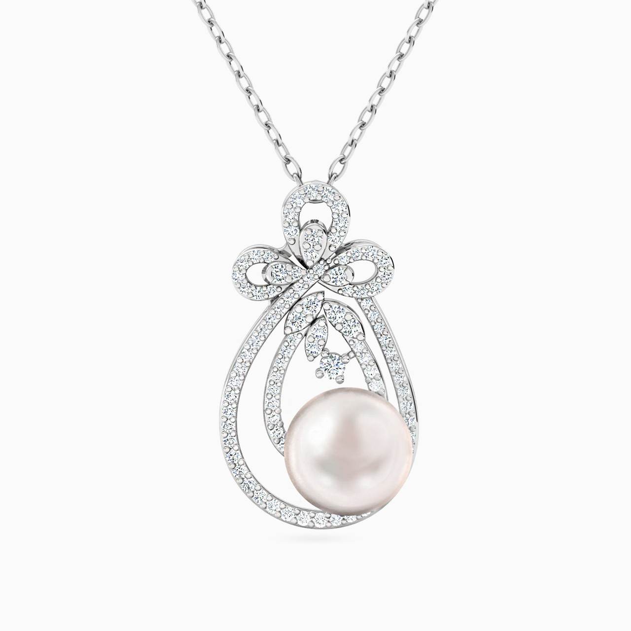 Pear Diamond & Pearl Necklace in 18K Gold Pear Diamond & Pearl Necklace in 18K Gold