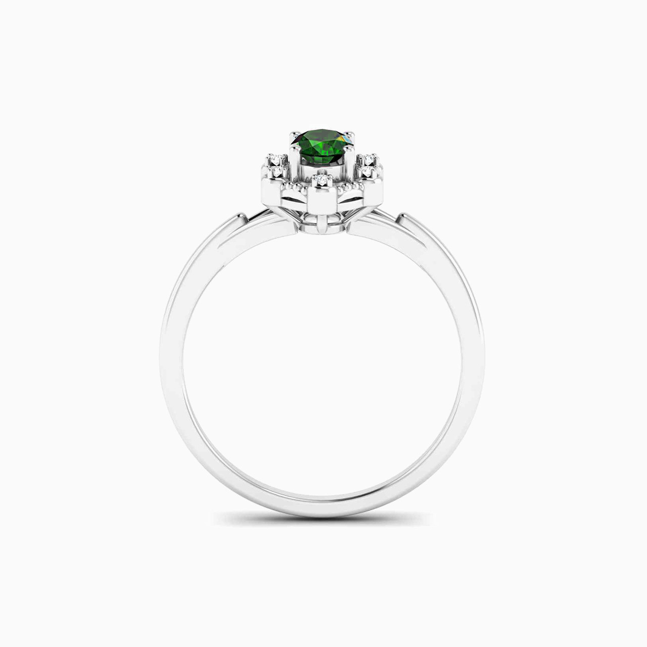 Oval Diamond & Green Stones Ring in 18K Gold - 4 Oval Diamond & Green Stones Ring in 18K Gold - 4