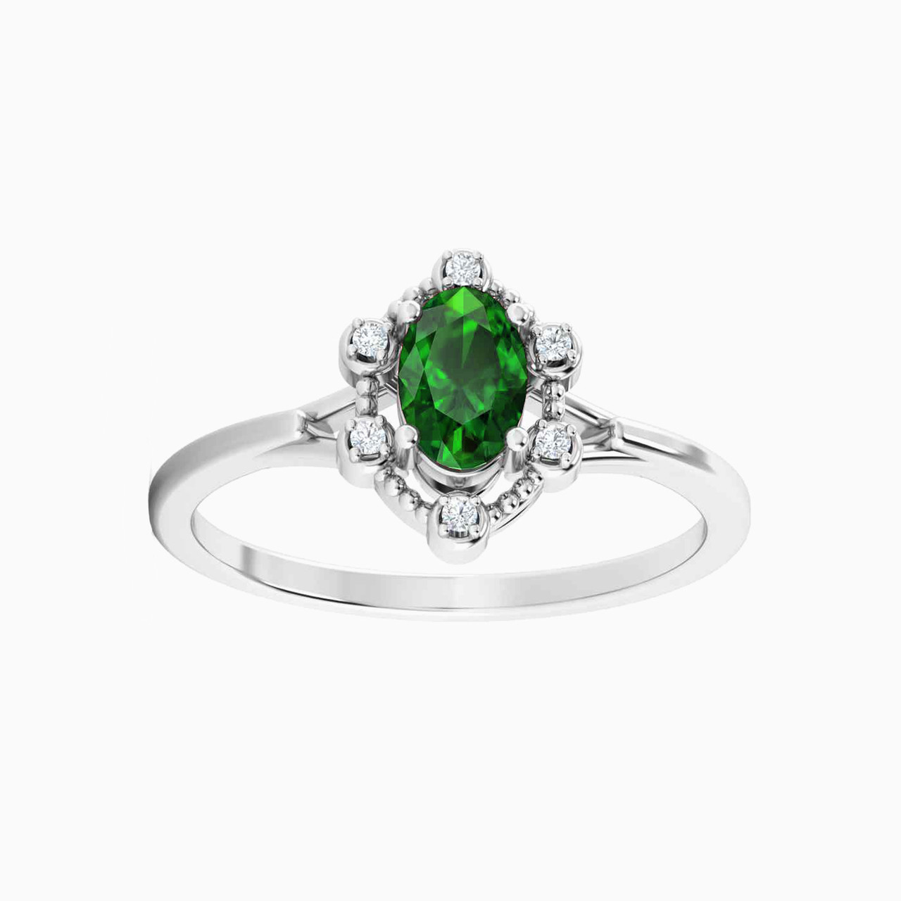 Oval Diamond & Green Stones Ring in 18K Gold Oval Diamond & Green Stones Ring in 18K Gold