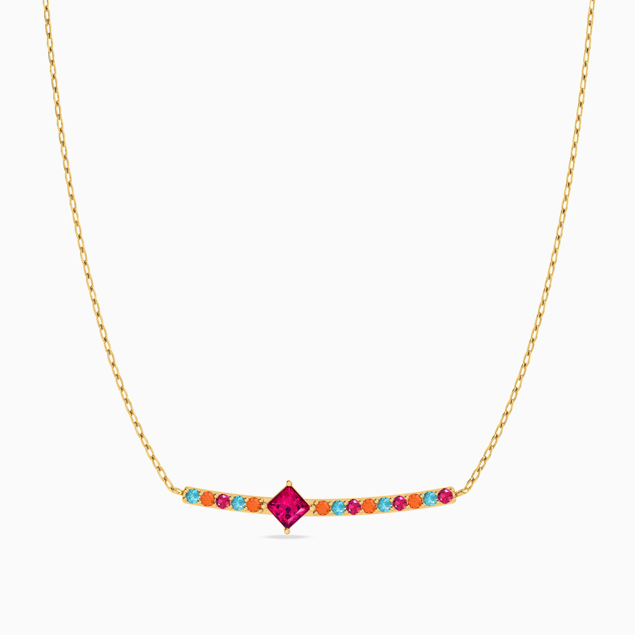 Square Colored Stones Necklace In 18K Gold - 2 Square Colored Stones Necklace In 18K Gold - 2