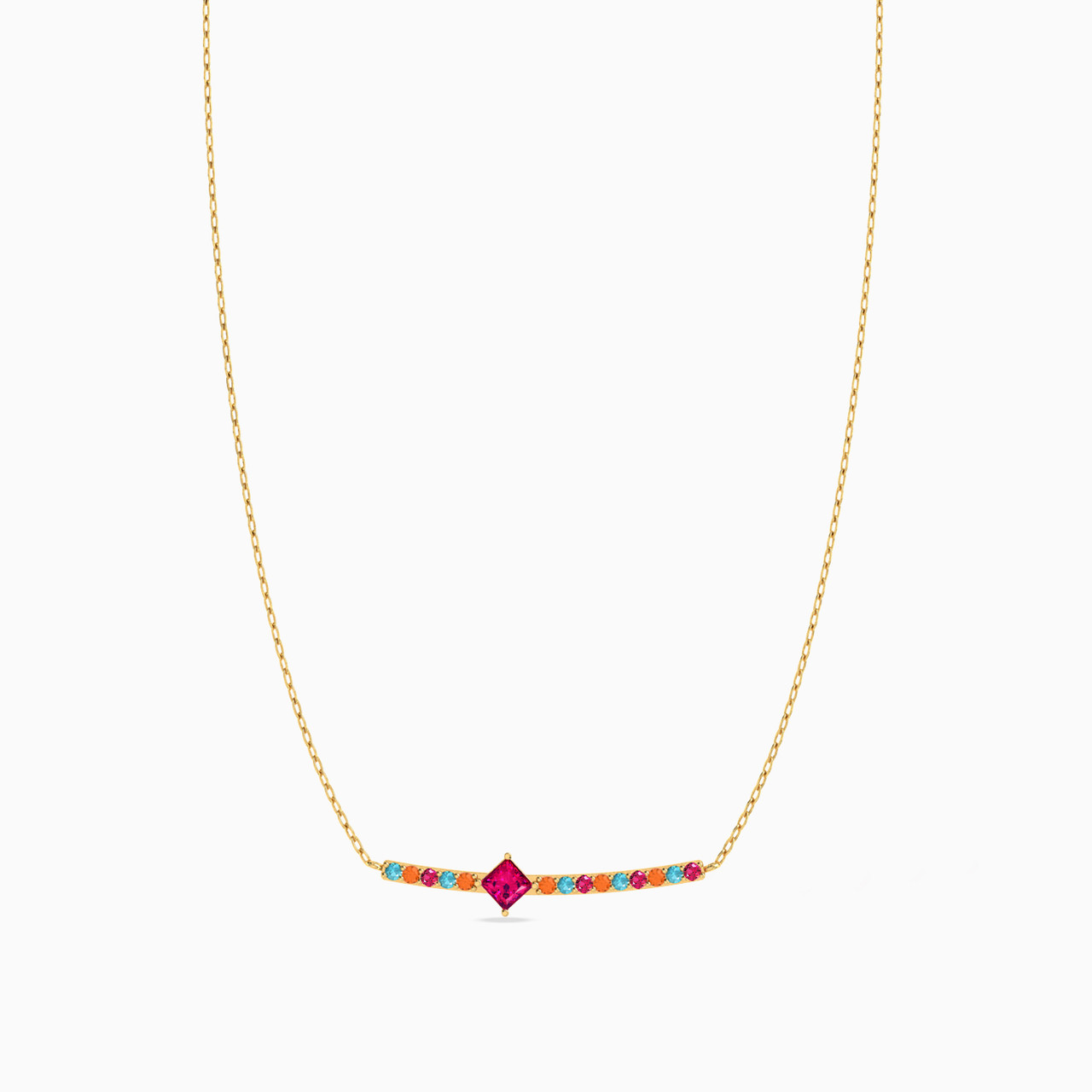 Square Colored Stones Necklace In 18K Gold Square Colored Stones Necklace In 18K Gold