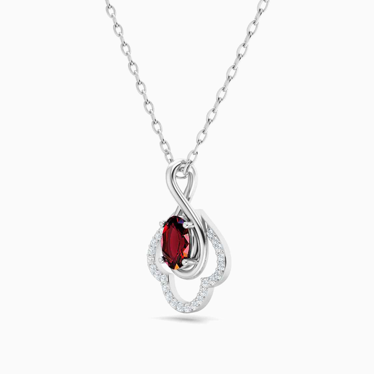 Flower Diamond & Red Stone Necklace in 18K Gold - 2 Flower Diamond & Red Stone Necklace in 18K Gold - 2