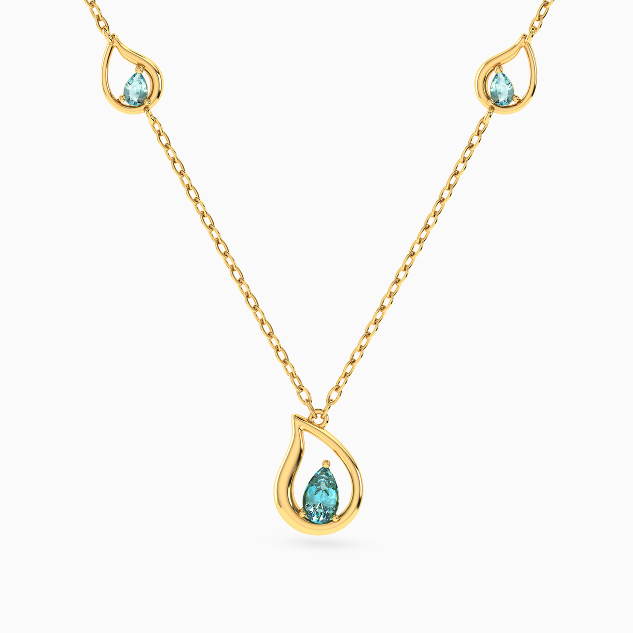 Pear Green Stones Chain Necklace in 14K Gold Pear Green Stones Chain Necklace in 14K Gold