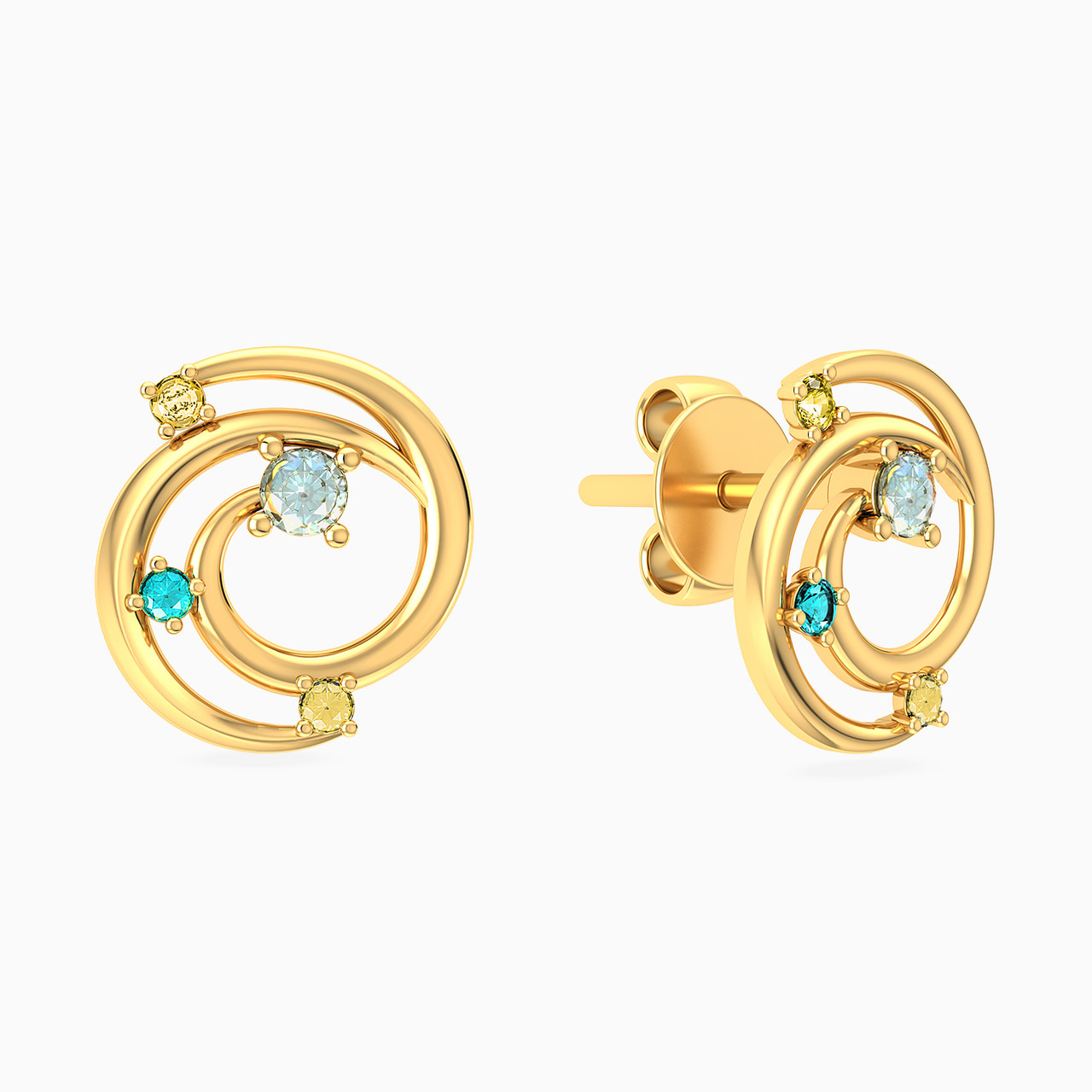 Spiral Green Stones Stud Earrings in 14K Gold - 2 Spiral Green Stones Stud Earrings in 14K Gold - 2
