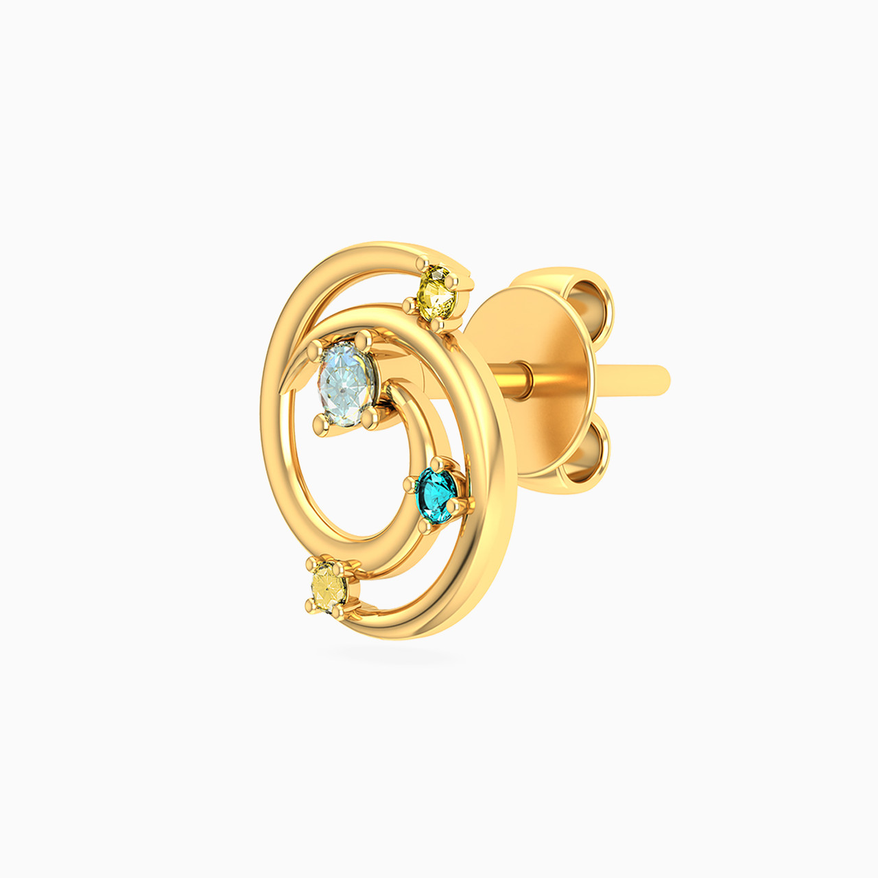 Spiral Green Stones Stud Earrings in 14K Gold - 3 Spiral Green Stones Stud Earrings in 14K Gold - 3
