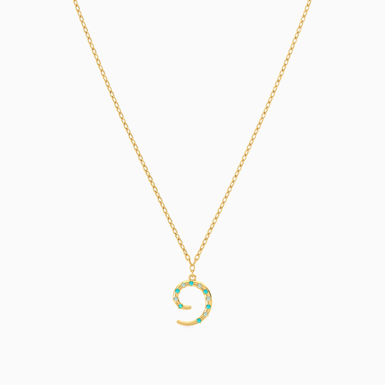 Swirl Green Stones Necklace In 14K Gold - 3 Swirl Green Stones Necklace In 14K Gold - 3