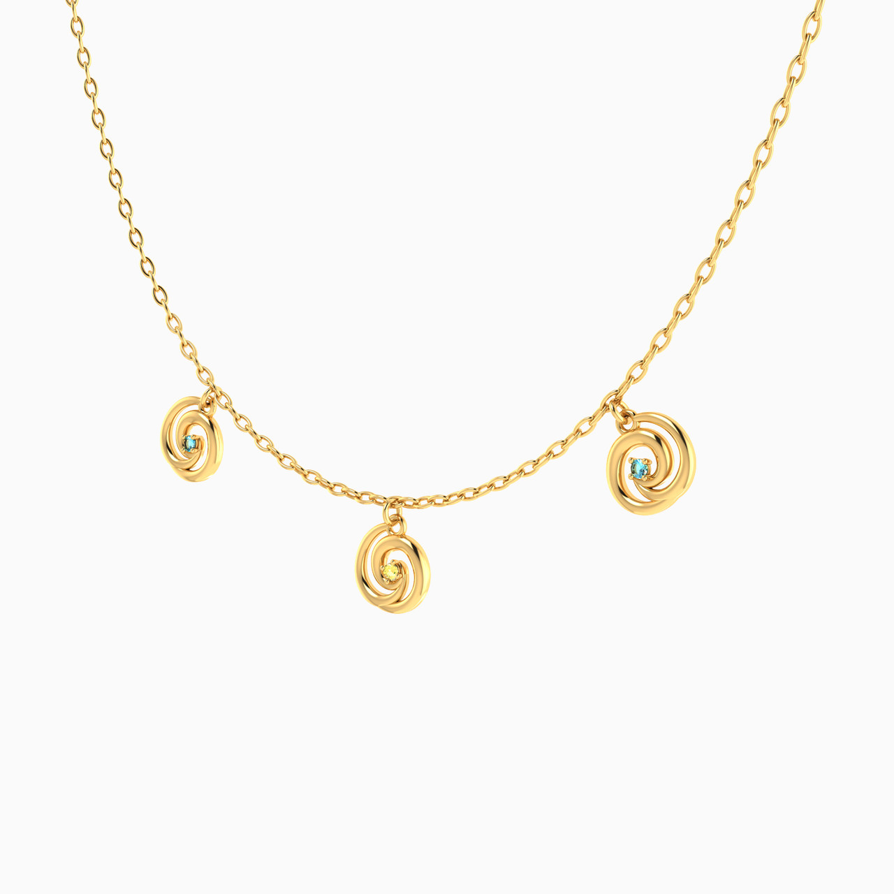 14K Gold Colored Stones Choker Necklace - 2 14K Gold Colored Stones Choker Necklace - 2