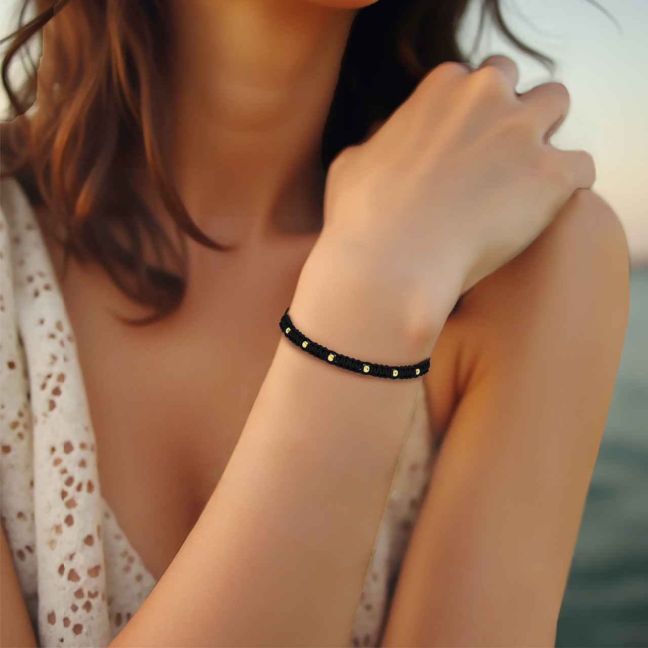 Cord Bracelet With Gold Beads in 18K Gold - 4 Cord Bracelet With Gold Beads in 18K Gold - 4