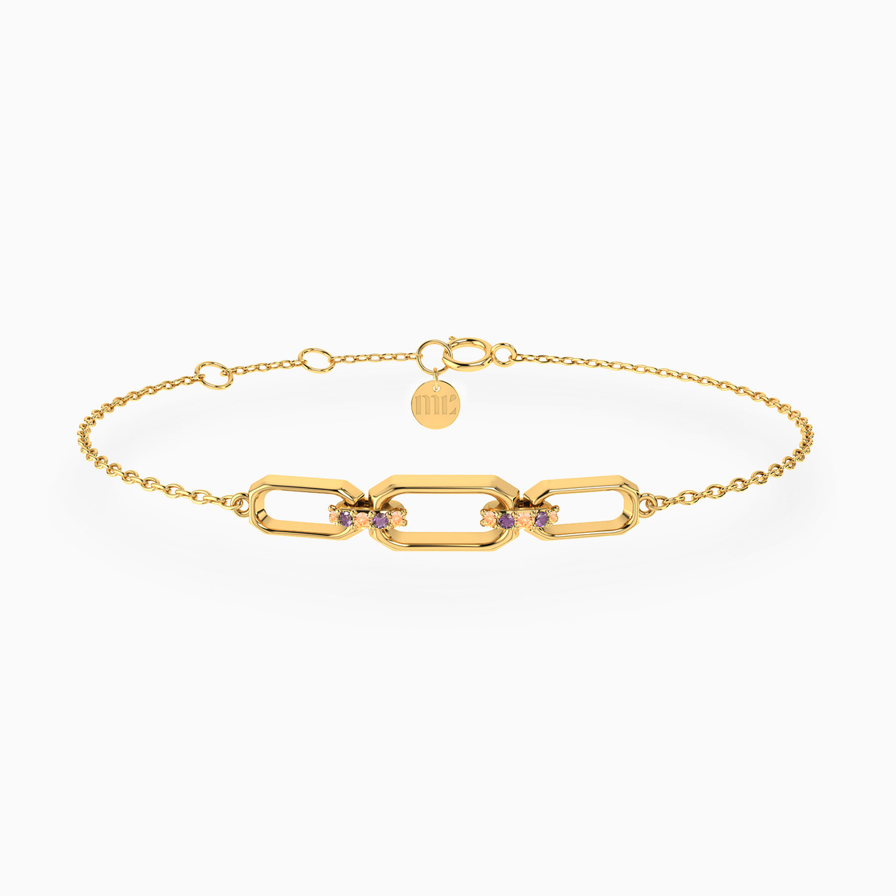 Links Colored Stones Chain Bracelet in 14K Gold Links Colored Stones Chain Bracelet in 14K Gold