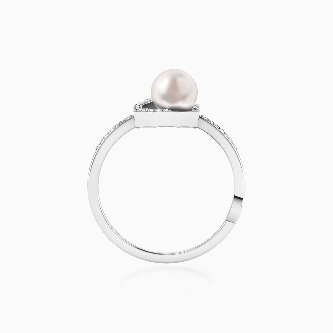 Hexagon Diamond & Pearl Ring in 18K Gold - 4 Hexagon Diamond & Pearl Ring in 18K Gold - 4