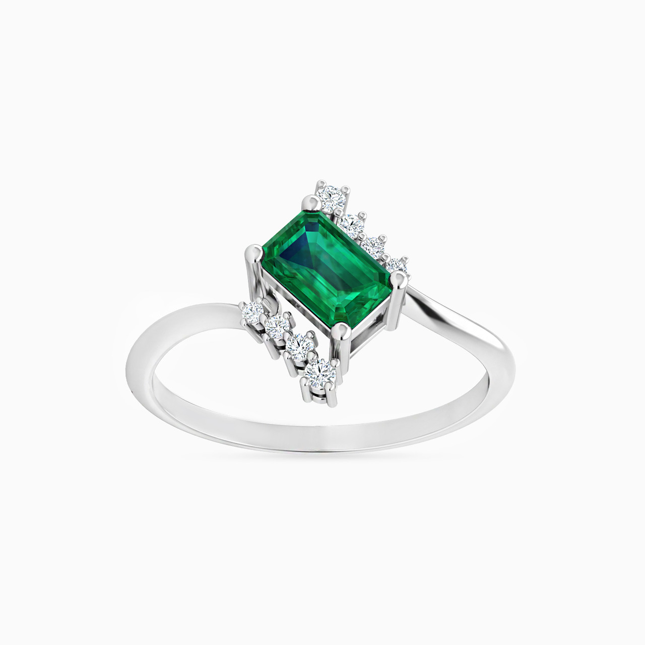 Baguette Diamond & Green Stones Ring in 18K Gold Baguette Diamond & Green Stones Ring in 18K Gold